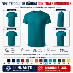 Tricou Bărbați Malfini Origin GOTS 171, 100% Bumbac Organic, 160 g/m², Guler Rotund, Label Free, Mărimi S 3XL, 15 Culori - Img 6