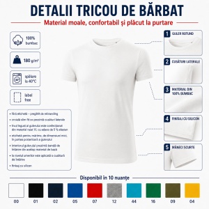 Tricou Bărbați Malfini Viper Free F43, 100% Bumbac, 180 g/m², Slim Fit, Guler Rotund, S–2XL, 10 Culori - Img 3