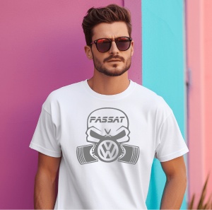 Tricou barbati pasionati auto Volkswagen Passat Skull Carniu din bumbac, personalizat - cadou -
