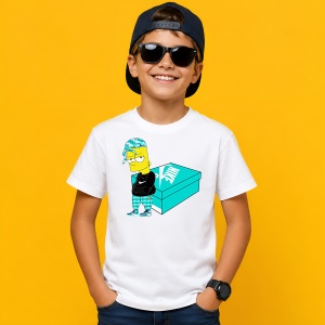 Tricou Bart Simpson Teal Hair Outfit Urban Pe Cutie Turcoaz, din bumbac 100% Copii | Dama | Barbat - Img 2