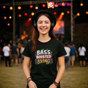 Tricou Bass Boosted Living Text Graffiti, Copii | Dama | Barbat, culoare negru - Img 10