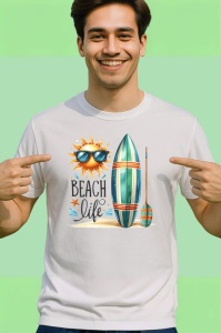 Tricou Beach life cu soare ochelari surfboard si padel stil surfing Copii | Dama | Barbat Barbat - Img 2