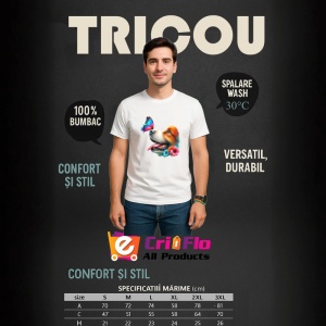 Tricou Beagle cu fluture turcoaz si floare roz design artistic Copii | Dama | Barbat Barbat - Img 6