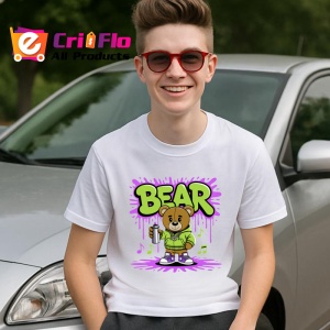 Tricou Bear teddy cu gluga verde si fundal mov Copii | Dama | Barbat Barbat - Img 6