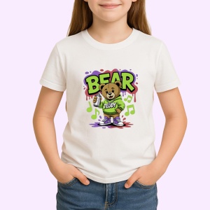 Tricou Bear Teddy cu hanorac verde si note muzicale graffiti Copii | Dama | Barbat Barbat - Img 4
