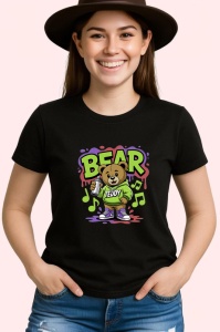 Tricou Bear Teddy cu hanorac verde si note muzicale graffiti Copii | Dama | Barbat, negru - Img 4