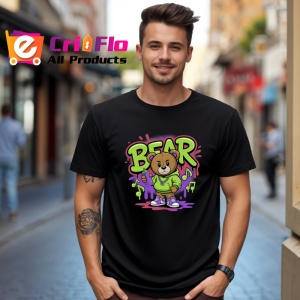 Tricou Bear teddy muzical in hanorac verde mov splash Copii | Dama | Barbat, negru - Img 5