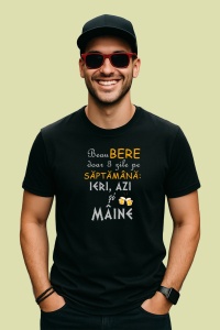 Tricou Beau Bere Doar 3 Zile Pe Saptamana, din bumbac 100%, tricou negru, Dama | Barbat