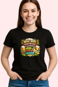 Tricou Beau Bere Doar Trei Zile Pe Saptamana, din bumbac 100%, tricou negru Dama | Barbat - Img 2