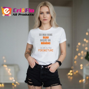 Tricou Beau Mananc Firimituri Mesaj Ironic Portocaliu, din bumbac 100% , tricou alb pentru Dama | Barbat
