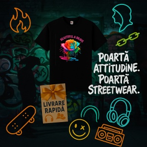 Tricou Beautiful and brave Trandafir multicolor Negru, Copii | Dama | Barbat - Img 4