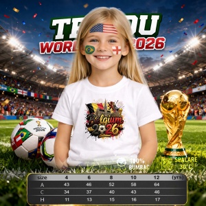 Tricou Belgium World Cup 2026 Fifa, din bumbac 100%, tricou alb, Copii | Dama | Barbat - Img 4