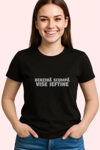 Tricou Benzina Scumpa Vise Ieftine Mesaj Auto, din bumbac 100%, tricou negru Dama | Barbat - Img 2