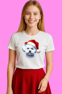 Tricou Bichon Frise Craciun Pufos, din bumbac 100%, tricou alb, Copii | Dama | Barbat - Img 3