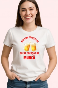 Tricou bine cocosat de munca mesaj cu doua halbe de bere (2), Copii | Dama | Barbat - Img 3
