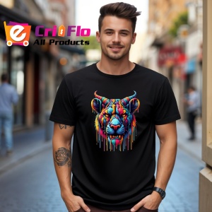 Tricou Bivol curcubeu in stil graffiti digital Copii | Dama | Barbat, culoare negru - Img 6
