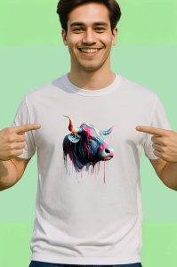 Tricou Bivol psihedelic cu vopsea lichida fundal alb Copii | Dama | Barbat - Img 2
