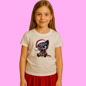 Tricou Black Panther Christmas Chibi Cu Lumini, din bumbac 100%, tricou alb, Copii | Dama | Barbat - Img 2