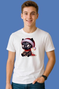 Tricou Black Panther Christmas Cu Cana Si Biscuit, din bumbac 100%, tricou alb, Copii | Dama | Barbat - Img 3