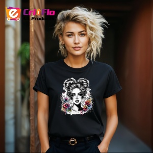 Tricou Black white floral portrait sketch, portret floral alb negru in stil schita, Copii | Dama | Barbat , tricou negru - Img 8