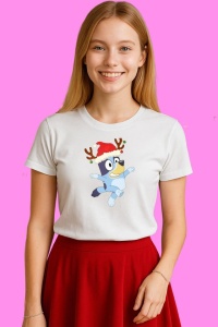 Tricou Bluey Costum Ren Craciun, din bumbac 100%, tricou alb, Copii | Dama | Barbat - Img 3