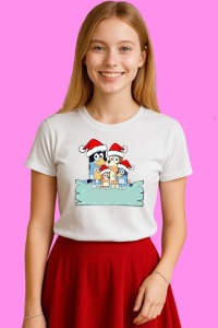 Tricou Bluey Familie Craciun In Zapada, din bumbac 100%, tricou alb, Copii | Dama | Barbat - Img 3