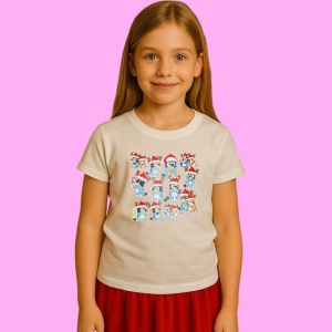 Tricou Bluey Pattern Fundal Repetitiv, din bumbac 100%, tricou alb, Copii | Dama | Barbat - Img 2