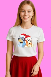Tricou Bluey Si Bingo Palarii Craciun, din bumbac 100%, tricou alb, Copii | Dama | Barbat - Img 3
