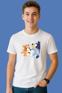 Tricou Bluey Si Bingo Se Joaca, din bumbac 100%, tricou alb, Copii | Dama | Barbat - Img 3