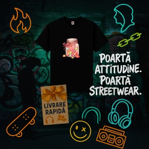 Tricou Borcan cu bomboane Negru, Copii | Dama | Barbat - Img 14