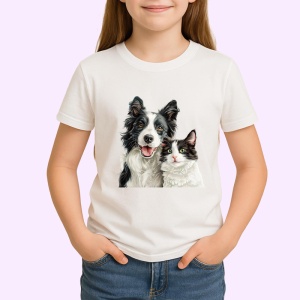 Tricou Border Collie si pisica alb negru dragoste si armonie Copii | Dama | Barbat Barbat - Img 4