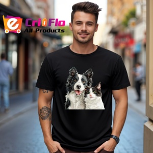 Tricou Border Collie si pisica alb negru dragoste si armonie Copii | Dama | Barbat, negru - Img 5