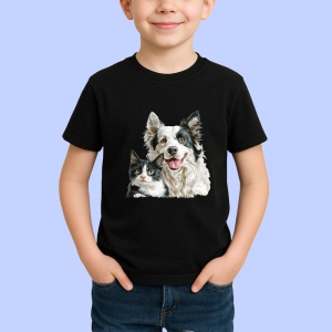 Tricou Border Collie si pisica alb negru prietenie autentica Copii | Dama | Barbat, negru - Img 3