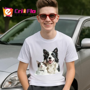 Tricou Border Collie si pisica bicolor alb negru afectiune pura Copii | Dama | Barbat Barbat - Img 5