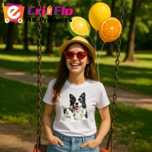 Tricou Border Collie si pisica bicolor alb negru afectiune pura Copii | Dama | Barbat Barbat - Img 7