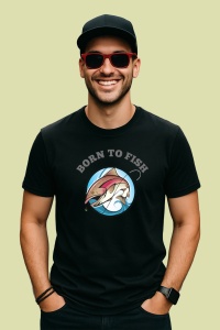 Tricou Born To Fish, din bumbac 100%, tricou negru, Dama | Barbat