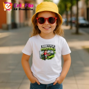 Tricou Born To Play Football Jucator Teren Minge Fundal Gri, din bumbac 100% , tricou alb pentru Copii | Dama | Barbat - Img 5