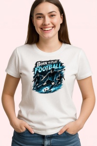 Tricou Born To Play Football Jucator Teren V2, din bumbac 100% , tricou alb pentru Copii | Dama | Barbat - Img 3