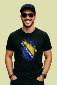 Tricou Bosnia And Herzegovina Steag Splash Art, Copii | Dama | Barbat, culoare negru