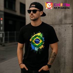Tricou Brazil Steag Splash Art, Copii | Dama | Barbat, culoare negru - Img 7
