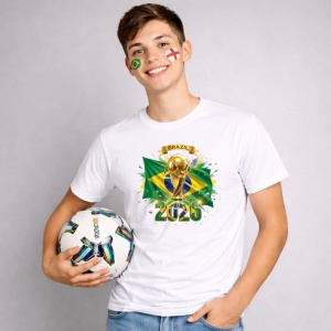 Tricou Brazil World Cup 2026 Fifa V2, din bumbac 100%, tricou alb, Copii | Dama | Barbat - Img 2