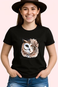 Tricou Bufnita si femeie cu pene mesaj motivational world changer Copii | Dama | Barbat, negru - Img 4