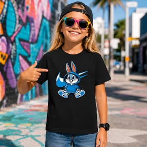 Tricou Bugs Bunny Blue Hoodie Hypebeast Style Urban Streetwear, din bumbac 100%, tricou negru, Copii | Dama | Barbat - Img 7