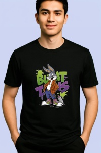 Tricou Bugs Bunny chill vibes cu hoodie și sneakers Copii | Dama | Barbat, negru - Img 4