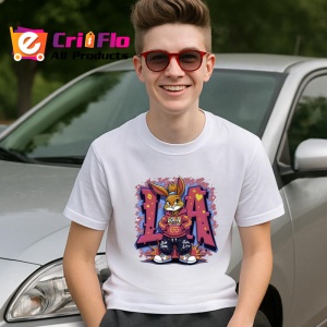 Tricou Bugs Bunny in hanorac mov pe fundal splash rosu-albastru Copii | Dama | Barbat - Img 8