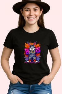 Tricou Bugs Bunny in hanorac mov pe fundal splash rosu-albastru Copii | Dama | Barbat, negru - Img 2