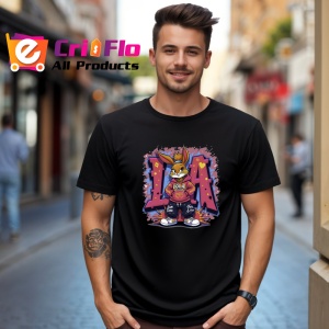 Tricou Bugs Bunny in hanorac mov pe fundal splash rosu-albastru Copii | Dama | Barbat, negru - Img 9