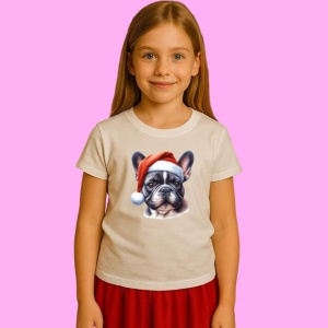 Tricou Bulldog Francez Craciun Serios, din bumbac 100%, tricou alb, Copii | Dama | Barbat - Img 2
