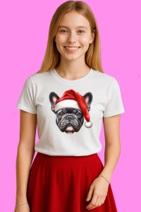Tricou Bulldog Francez Rosu Cu Caciula, din bumbac 100%, tricou alb, Copii | Dama | Barbat - Img 3