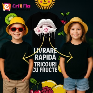Tricou Buze afine si cirese, Lip gloss, Copii | Dama, culoare negru - Img 13
